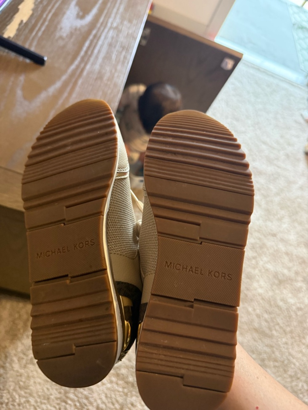 Michael Kors Tan Knit and Leather Lace-Up Sneakers - Picture 6 of 6